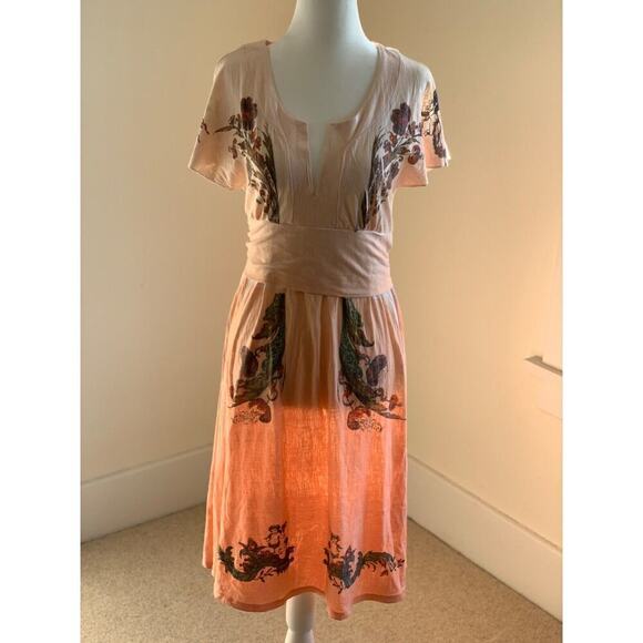 Y2K Butterfly Dropout Floral Milkmaid Midi Dress Size S Pink Burnout Fairycore - Picture 1 of 10